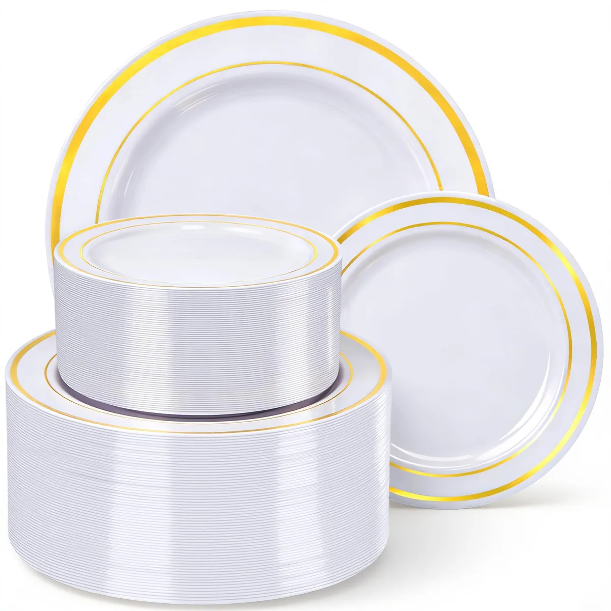  Home Breeze Gold Rim Plastic Plates 120pcs 10.25in — product photo