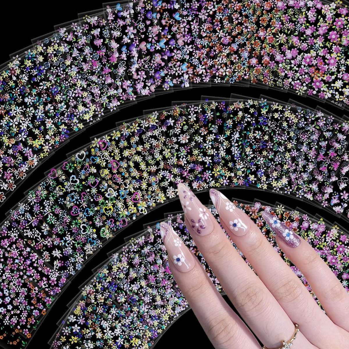 Pack of 60 floral 3D nail sticker sheets, multi-color, 4.73 x 5.9 x .4 in