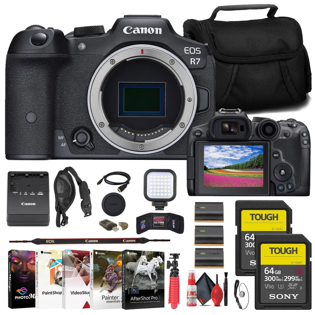 Canon Canon EOS R7 Mirrorless Camera Kit with 2 x Sony 64GB TOUGH SD Card — product photo