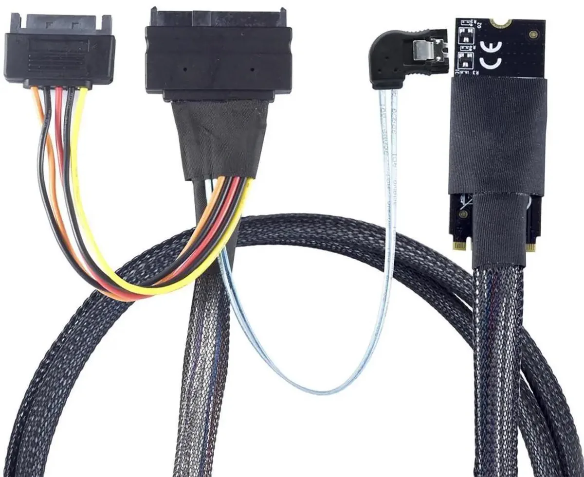 SMUGDESK SMUGDESK M.2 SFF-8643 to U.2 SFF-8639 Right Angle Cable 12Gbps 32AWG SATA 15Pin 7Pin — product photo