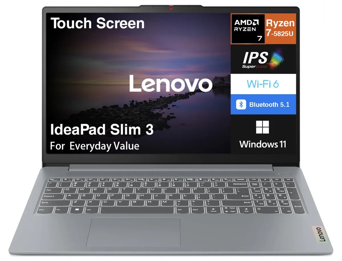 Lenovo Lenovo IdeaPad Slim 3 laptop Ryzen 7 5825U 16GB LPDDR4 2TB SSD 15.6" touchscreen — product photo