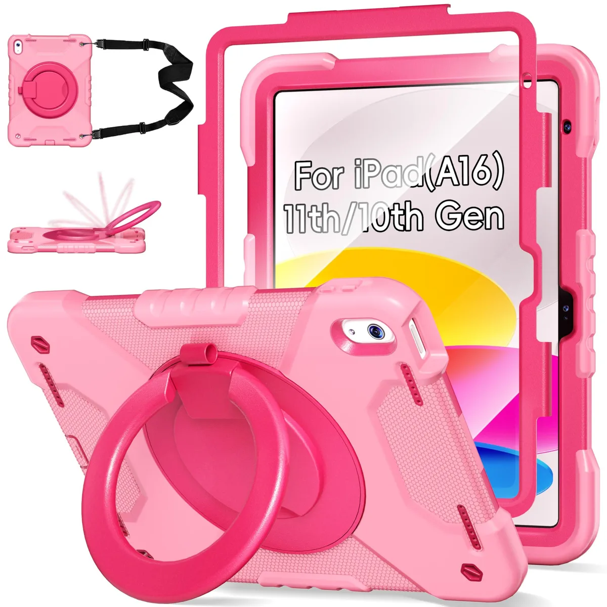  HRFSK iPad (A16) 11th/10th Gen Case Pink+Rose Red — product photo