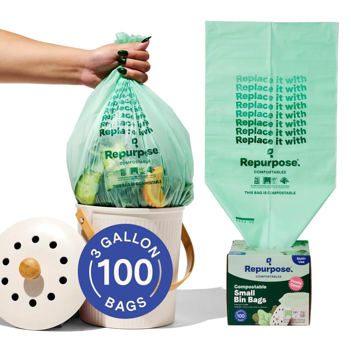 Baldwin 3 Gallon Compostable Bin Bags, 100 Count — product photo