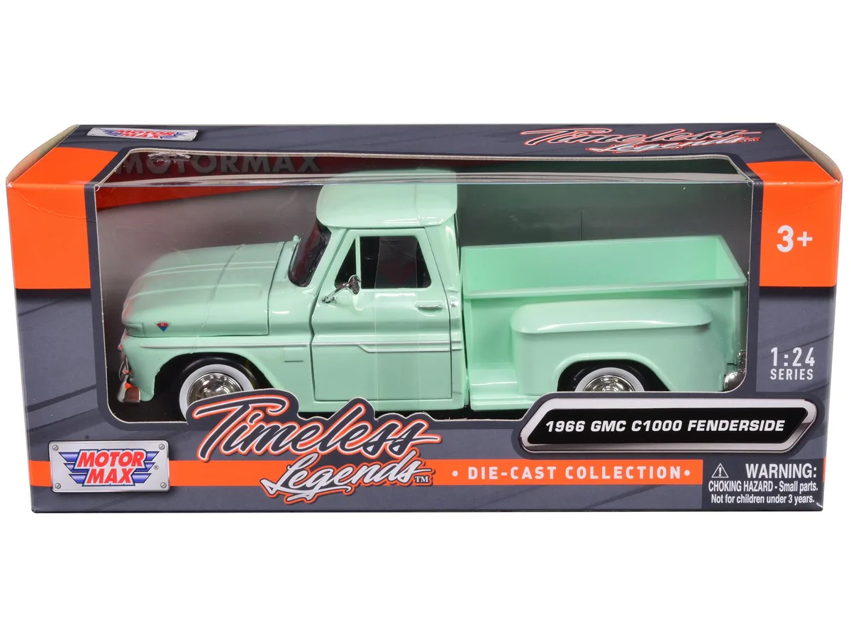 MOTORMAX MOTORMAX 1966 GMC C1000 Fenderside Pickup Light Green Timeless Legends 1/24 Diecast Hobby Collectible — product photo