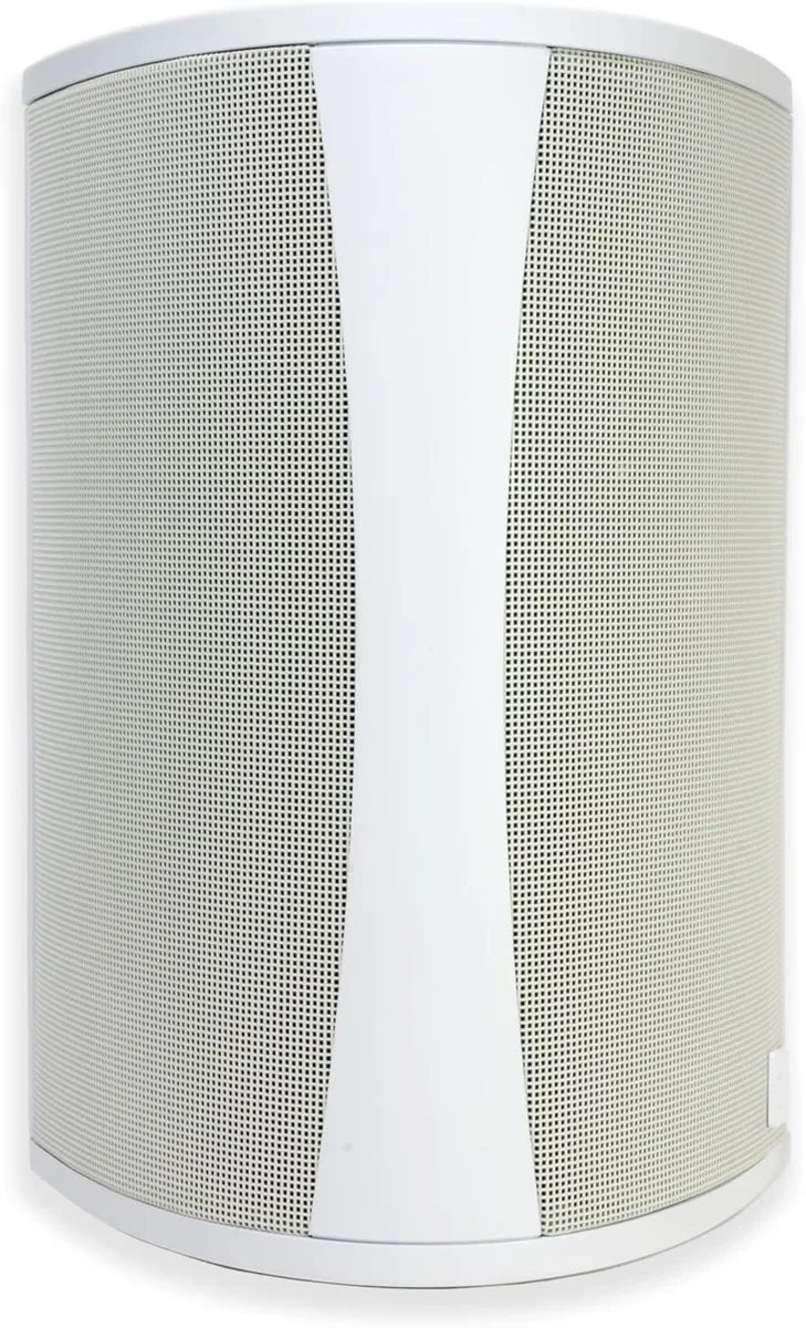 White rectangular outdoor speaker with mounting bracket attached