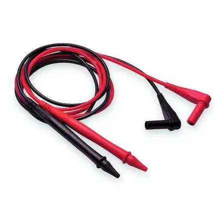 Pair of black and red test probe leads with shrouded banana plugs, three feet long