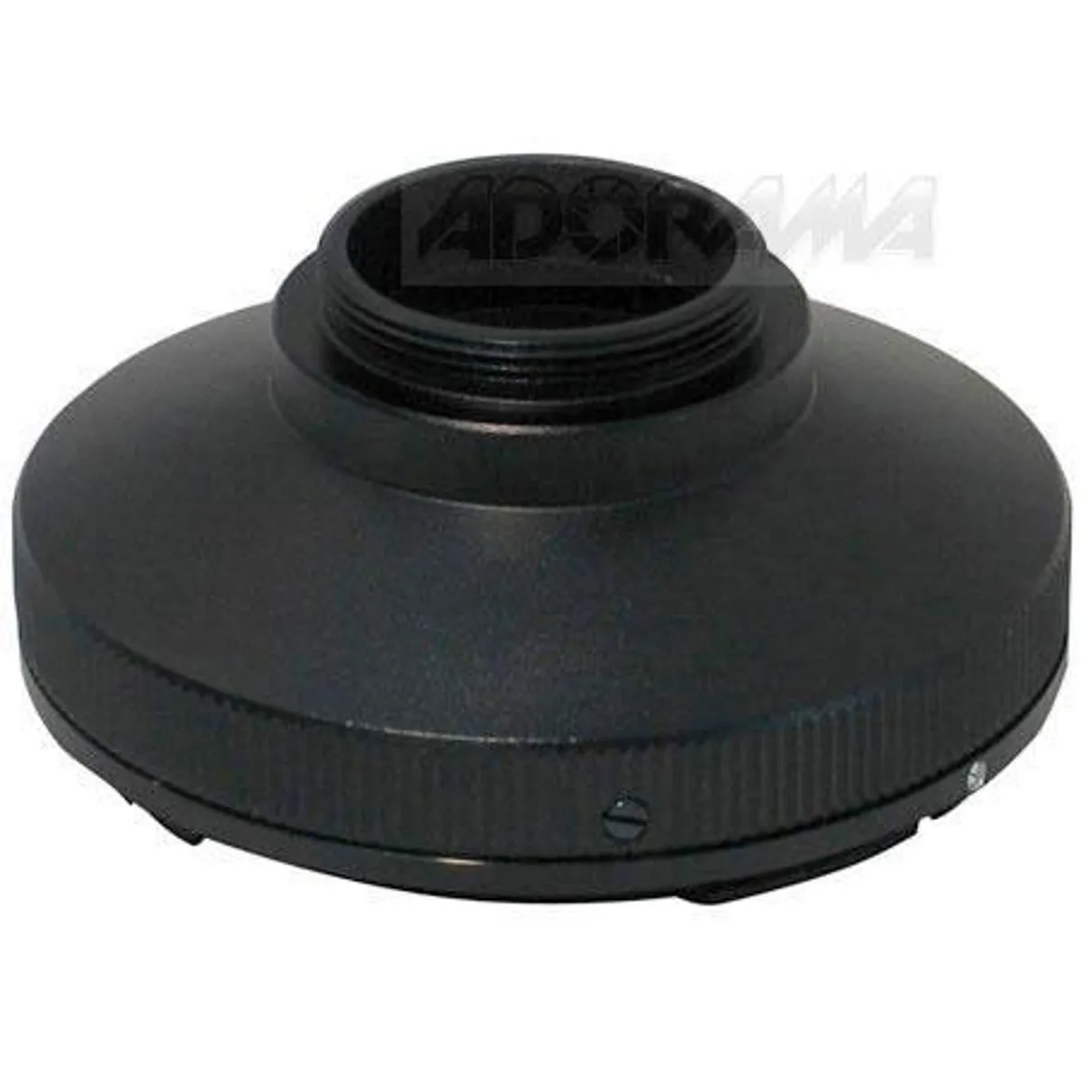 Black metal adapter ring connecting Olympus OM lens to C-mount camera