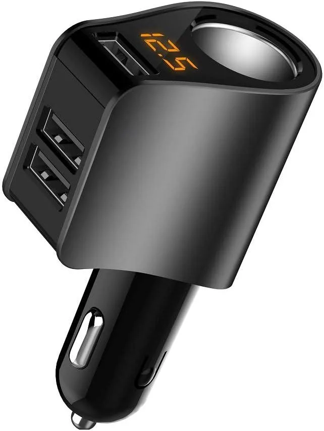 Leelbox Leelbox 3 USB Car Charger 12V/24V 60W QC 3.0 Voltage Meter Light Black — product photo