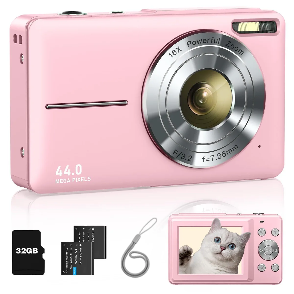  Lecran DC403-LF 44MP FHD 1080P Pink Kids Camera — product photo