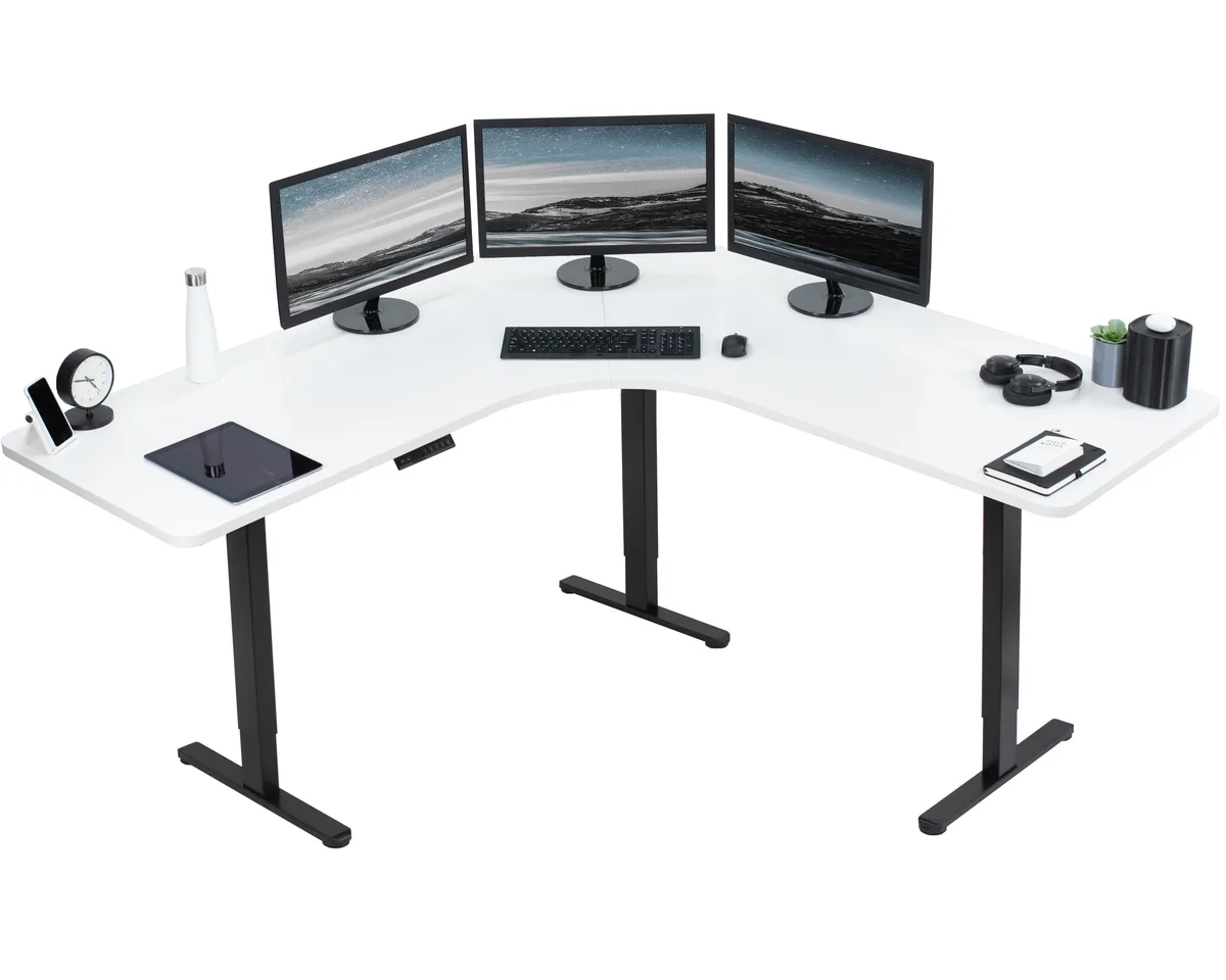 VIVO VIVO Electric Curved Corner Desk White/Black 71" x 71 — product photo