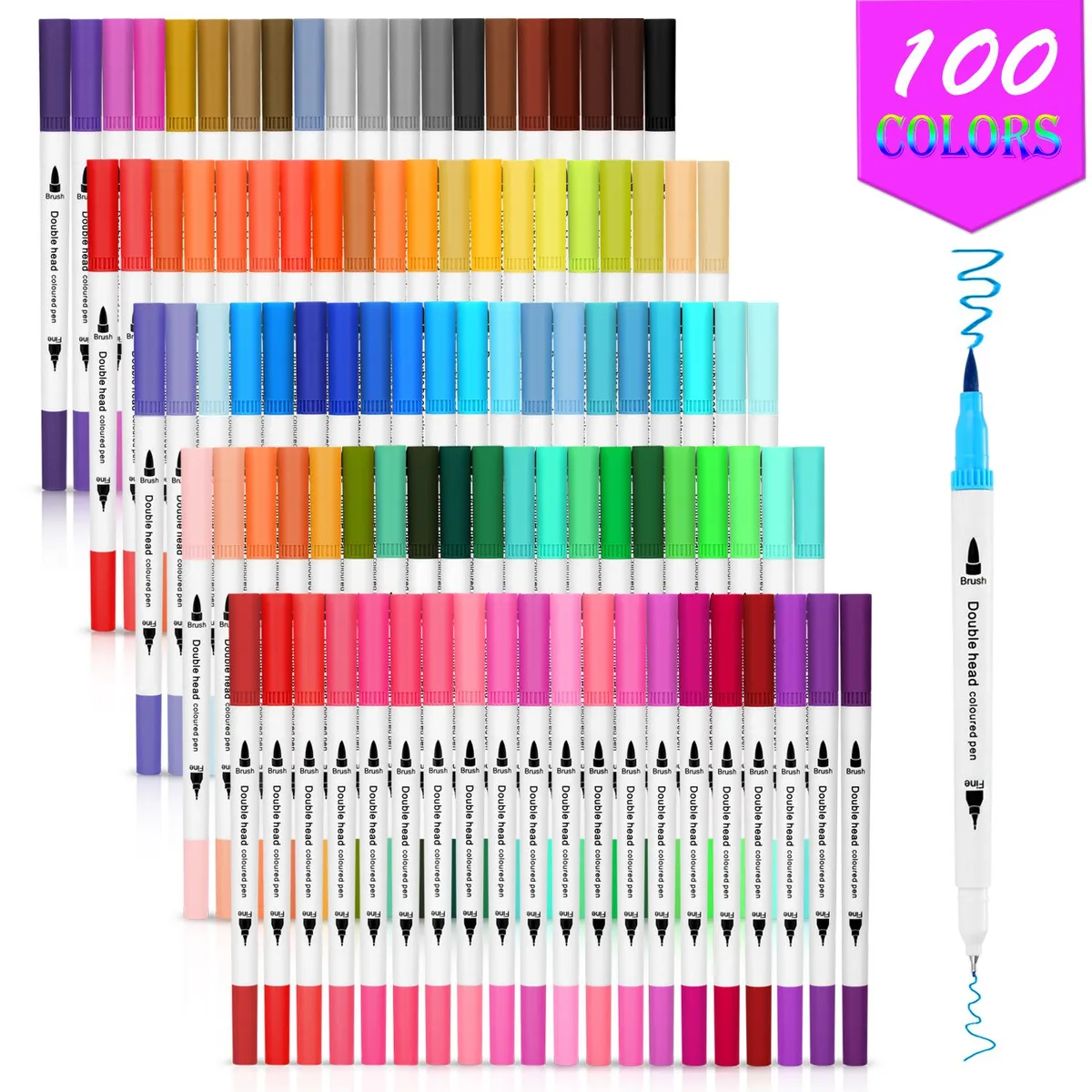 AGPtek AGPtek 100 Colors Dual Tip Brush Pen Set — product photo