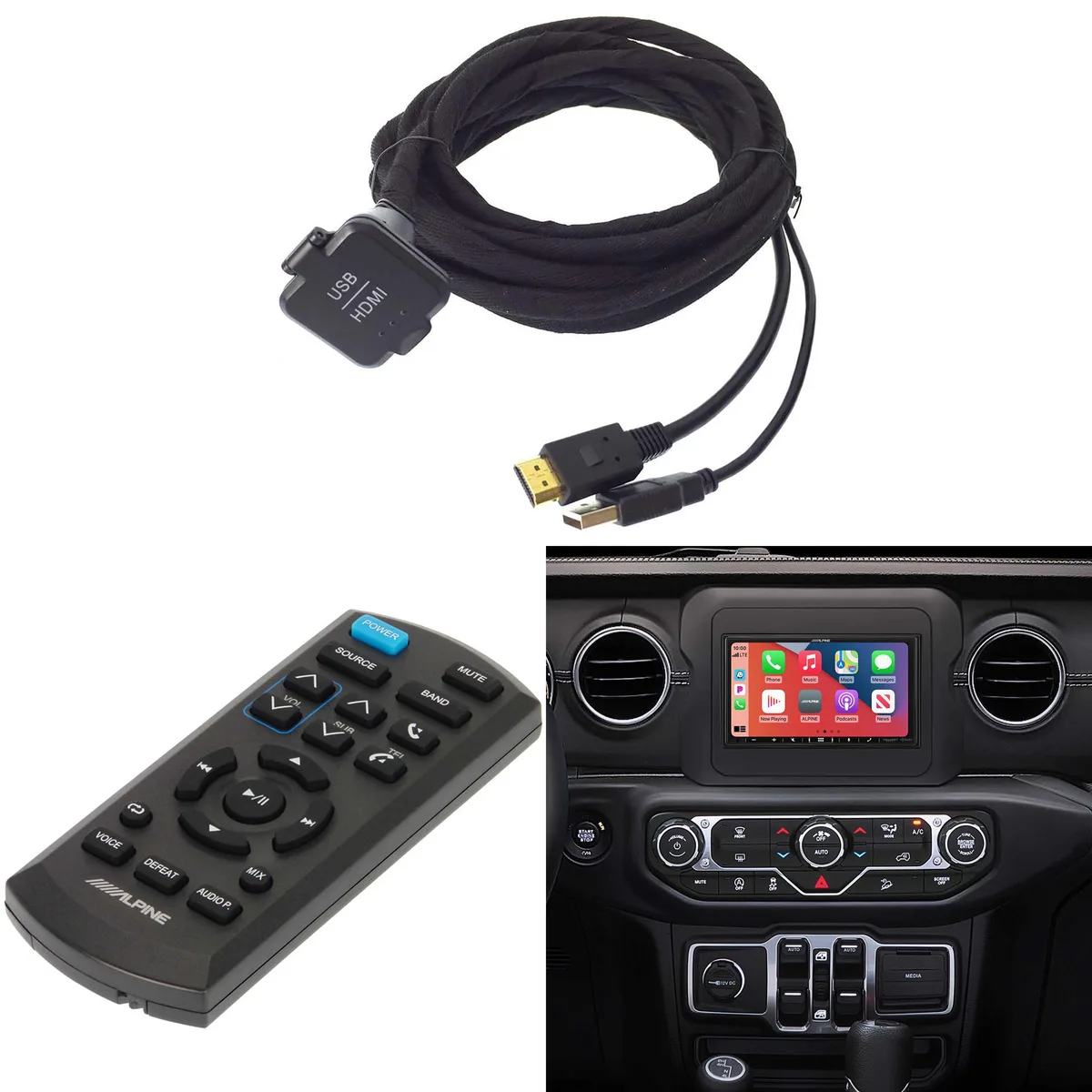 Alpine Alpine i407-WRA-JL 7" Multimedia Receiver Bundle with KCU-315UH Cable &amp; RUE-4360 Remote for 18-Up Wrangler — product photo