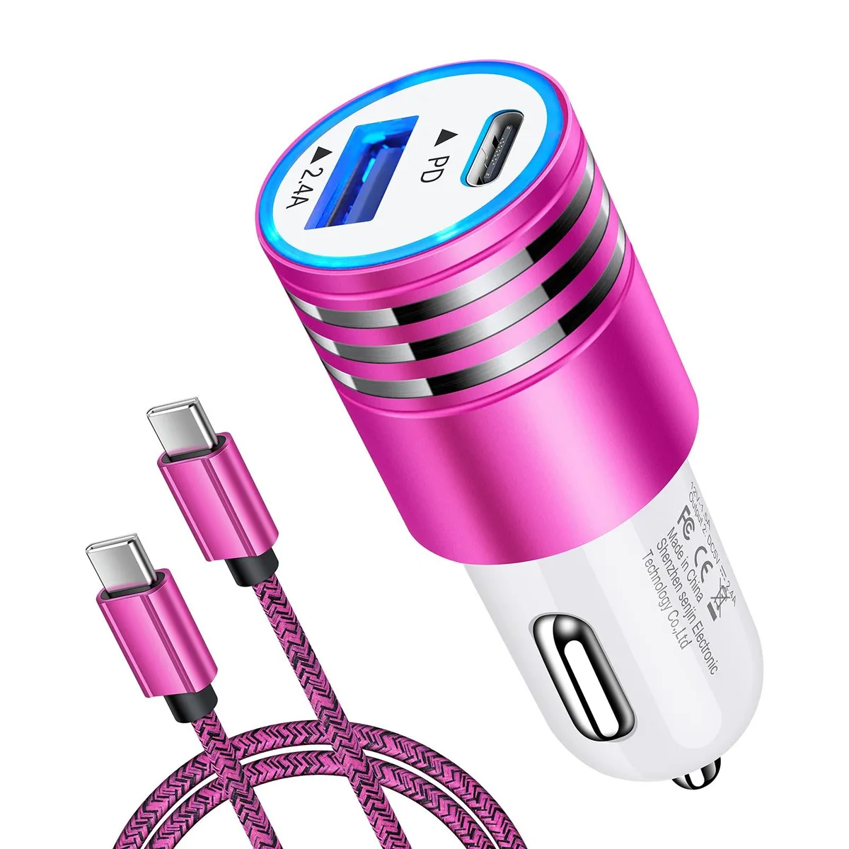  ABCPOW BC04-PD 30W USB-C PD Car Charger Red 6ft Cable — product photo