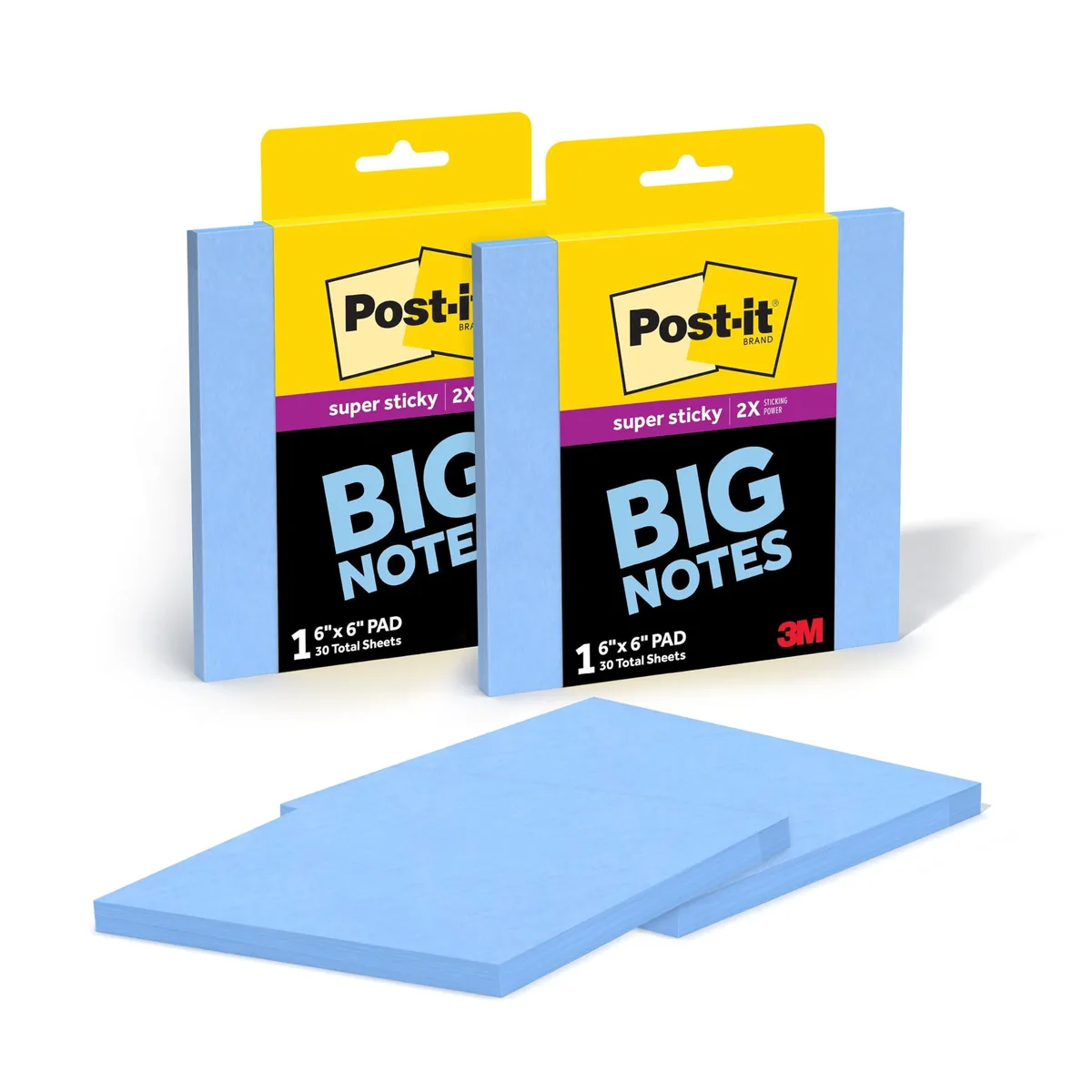 Two square pads of washed denim sticky notes, 60 sheets total