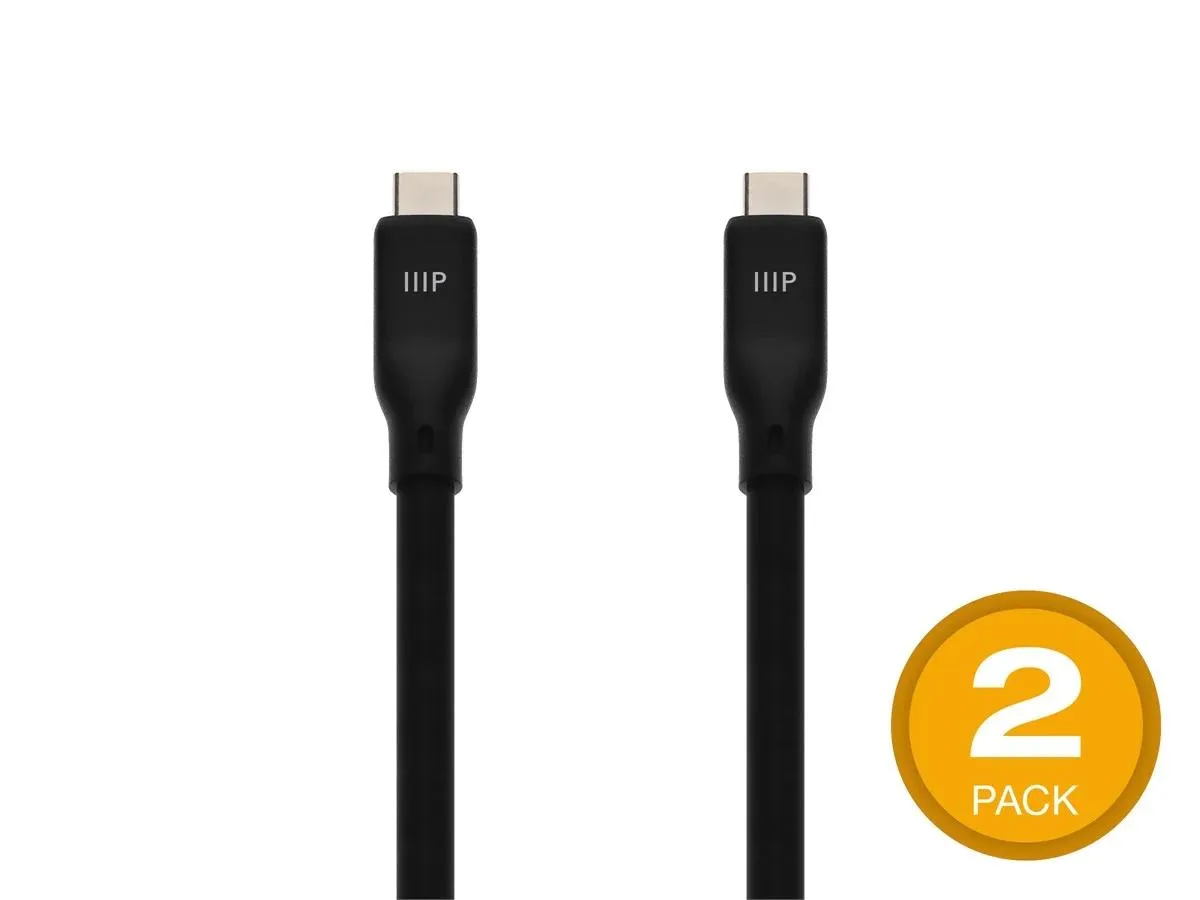 Two black USB-C to USB-C silicone cables, coiled, soft matte finish