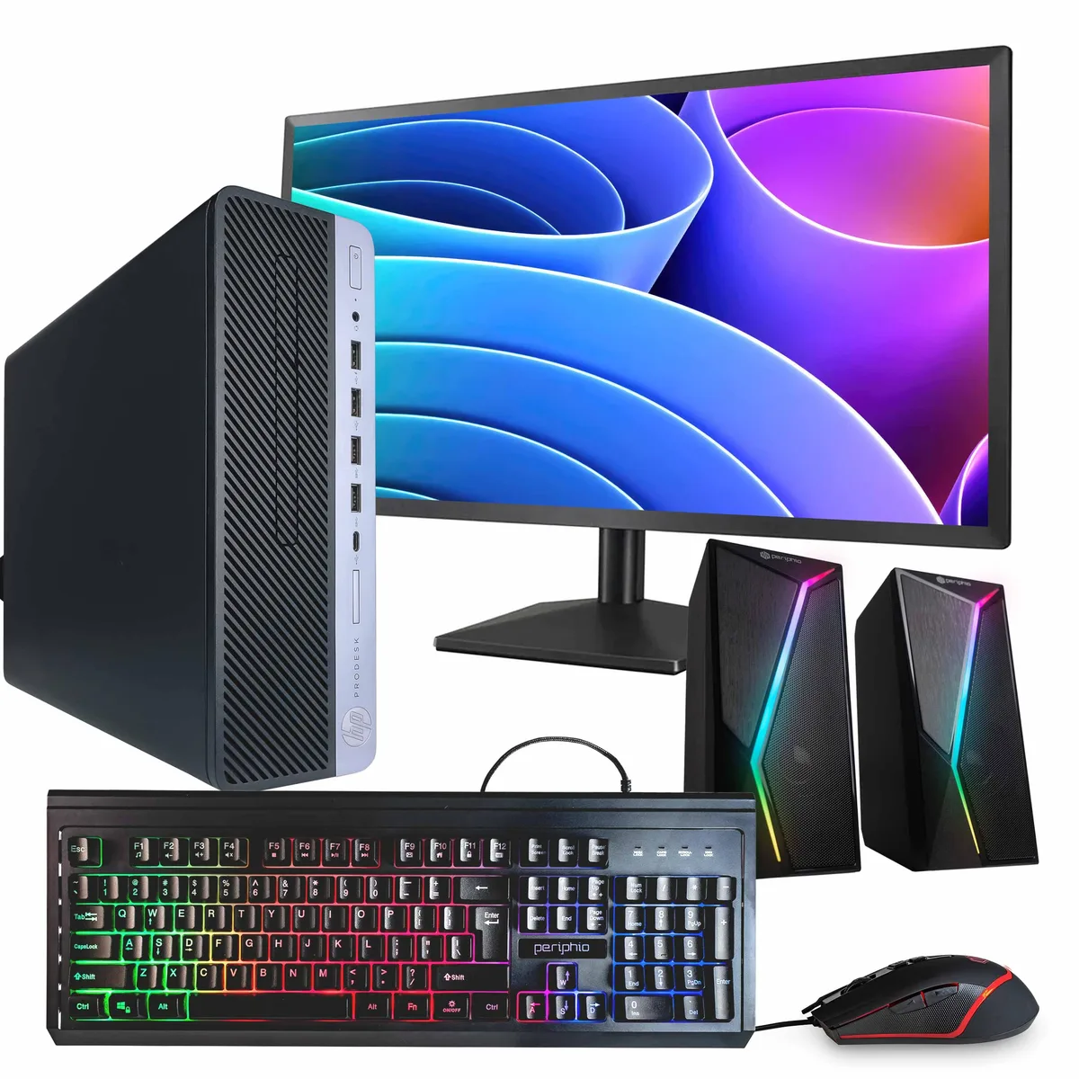 HP HP ProDesk 600G4 i7-8700 32GB DDR4 1TB SSD 1TB HDD 24" monitor RGB speaker — product photo