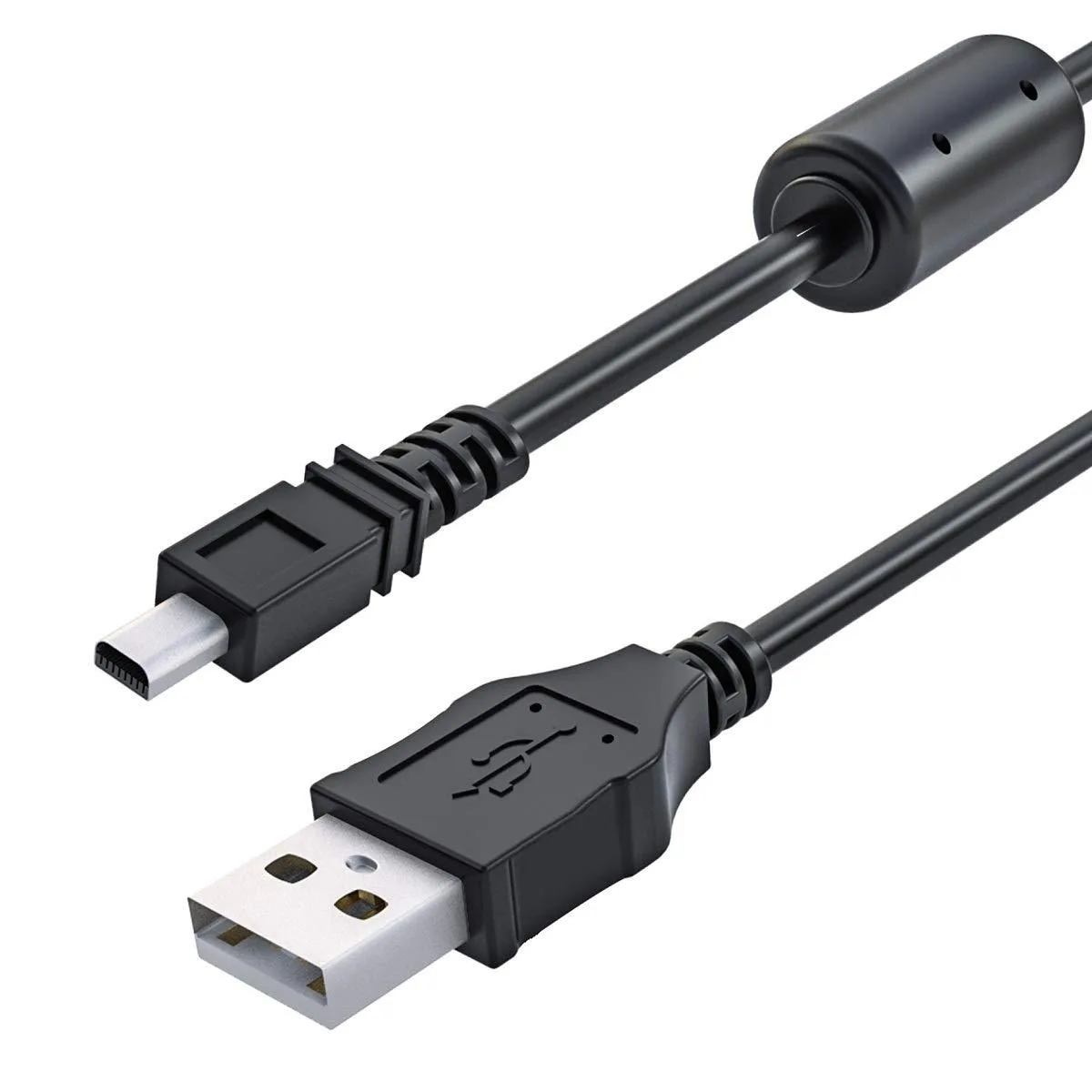 Black USB 2.0 Mini-B cable with standard USB-A plug, five feet long, matte finish