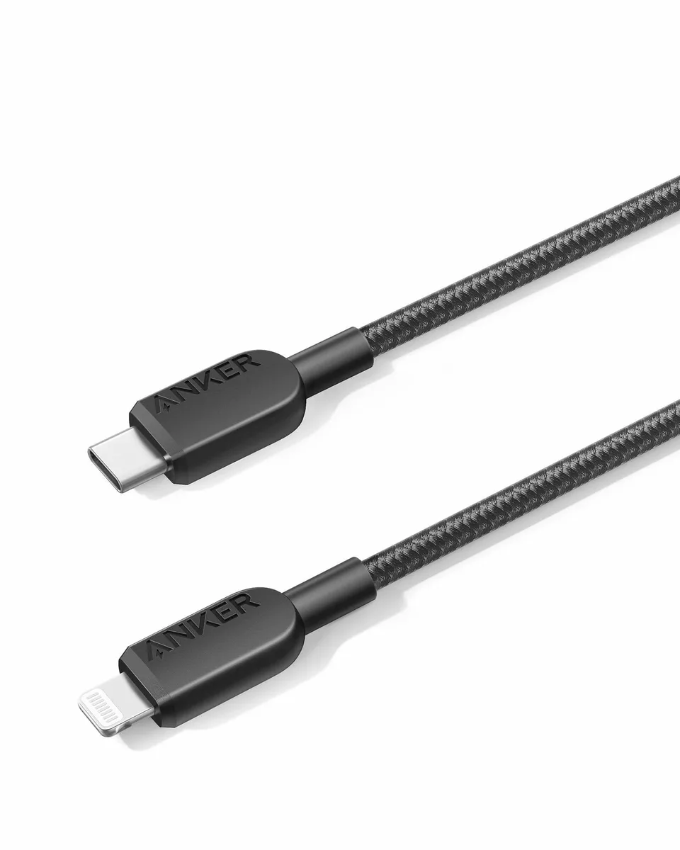 Black Anker 310 USB-C to Lightning cable, 3 ft, male-to-male connectors
