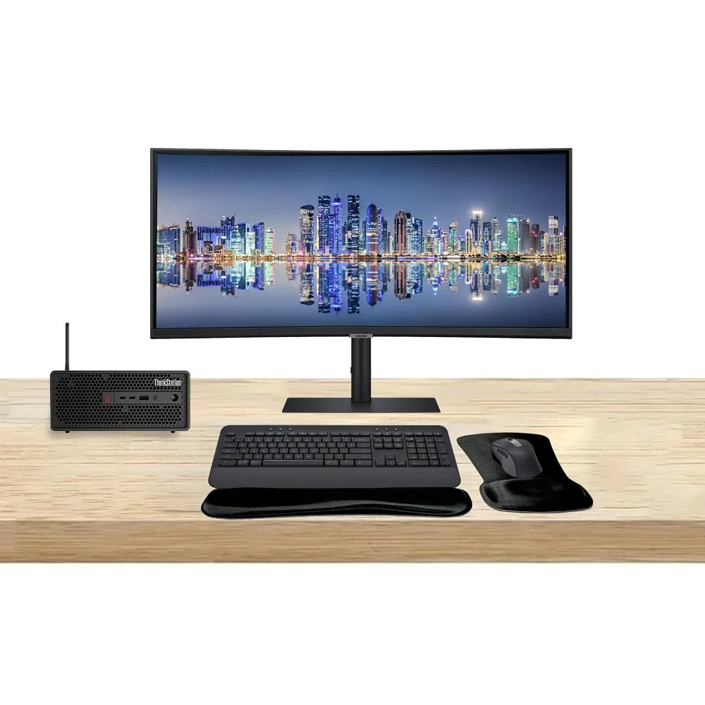 Lenovo Lenovo ThinkStation P3 SFF i7-14700 64GB 1TB RTX A2000 12GB ViewFinity S95UC 49 MK650 T2U Plus — product photo