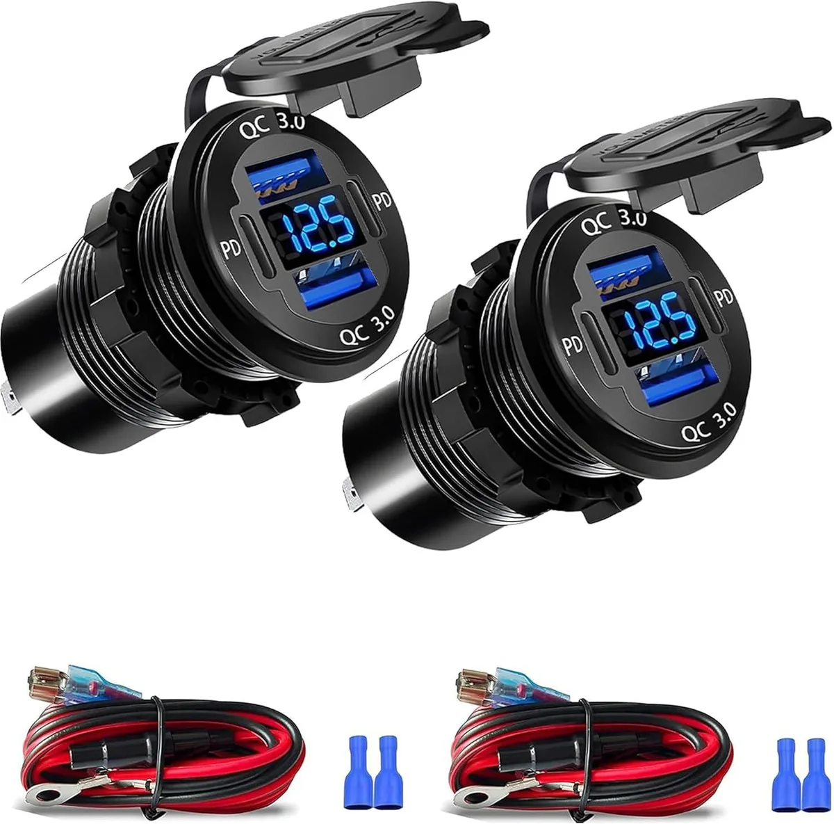 Leelbox Leelbox 4 Port 12V USB Outlet 78W Dual PD QC Aluminum LED Voltmeter Waterproof — product photo