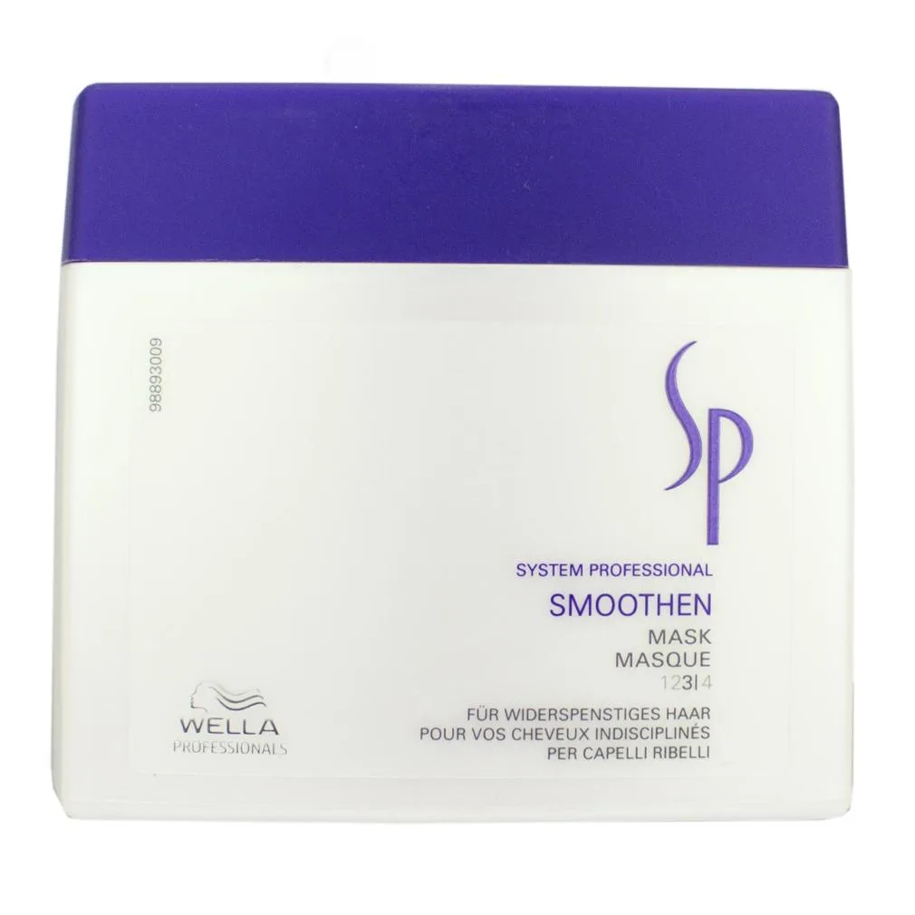 White cylindrical jar with silver lid and purple label, 400ml hair mask