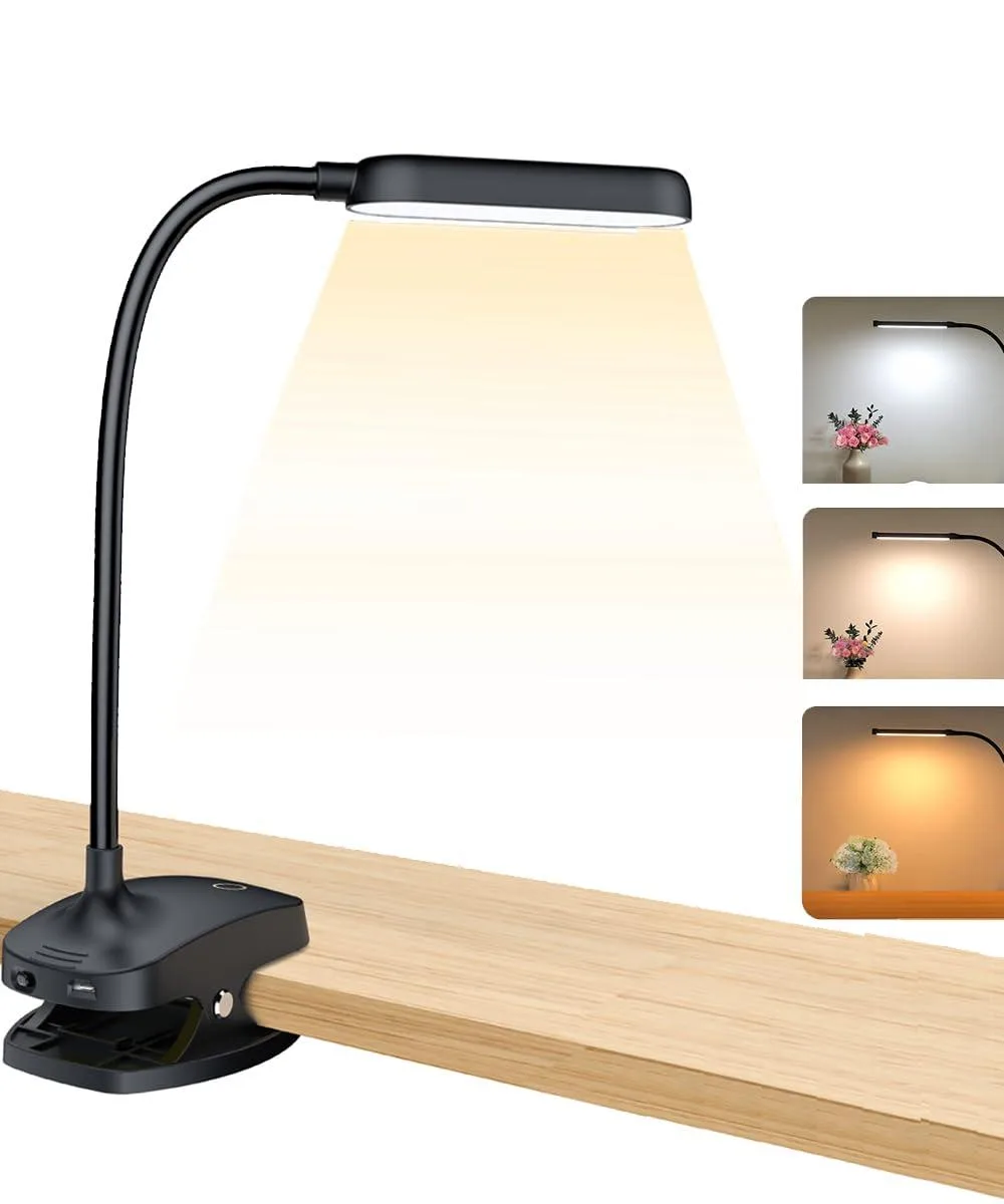 Orange desk lamp with flexible gooseneck and clip base