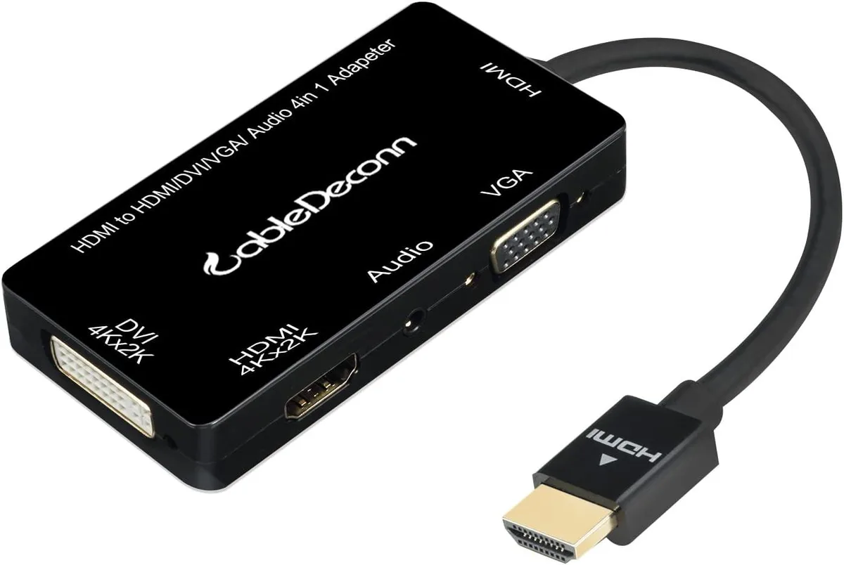 CableDeconn CableDeconn Multiport 4-in-1 HDMI to HDMI DVI 4K VGA Adapter Cable with Audio Output (Black) — product photo