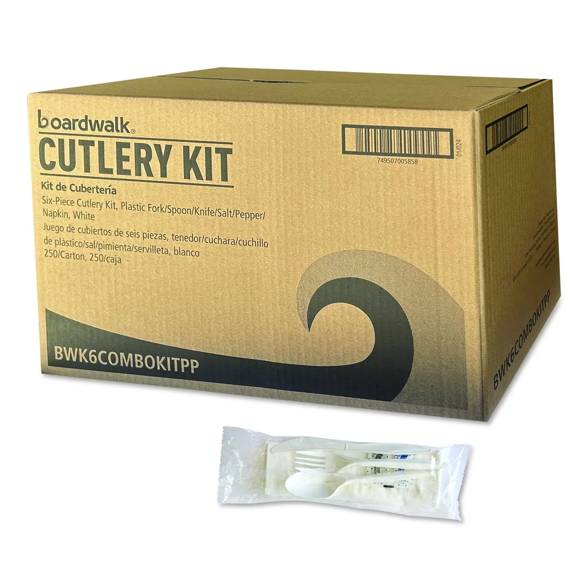 Boardwalk Boardwalk Six-Piece Cutlery Kit Mediumweight White 5.86" 250/Carton — product photo