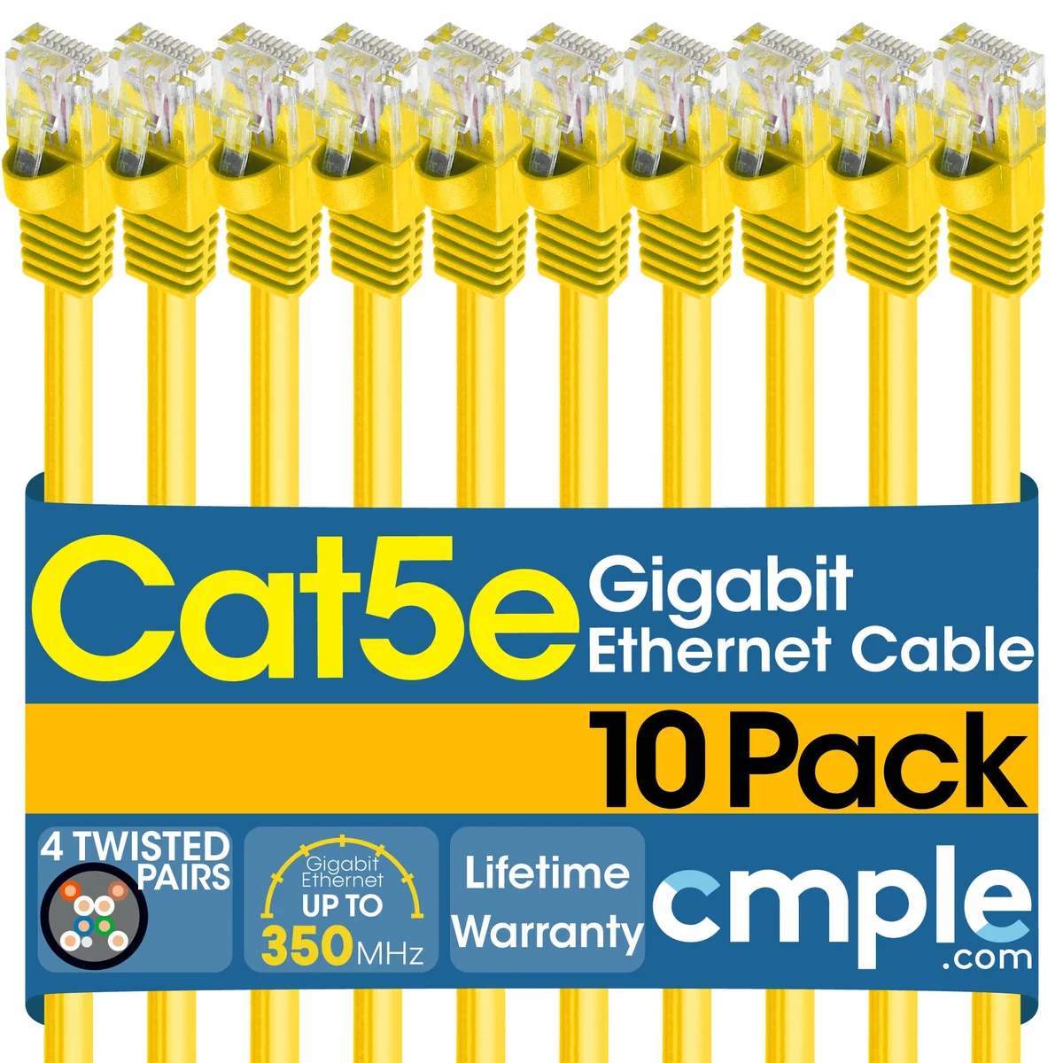 CMPLE CMPLE 10 Pack 1.5 ft Cat5e Ethernet Cable Yellow — product photo