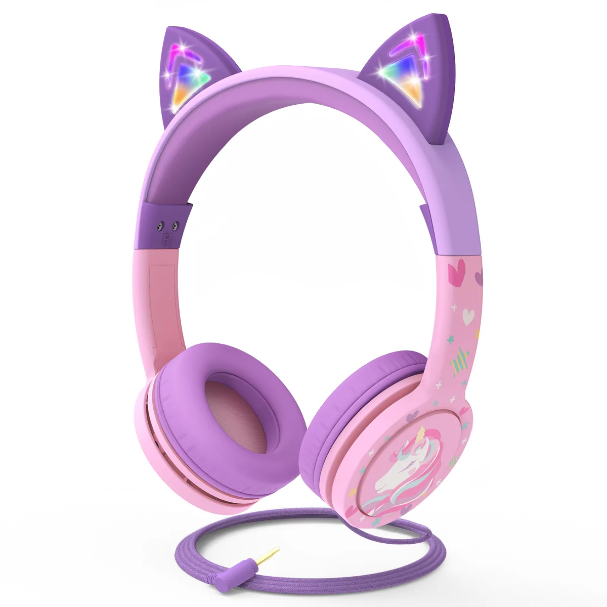 FosPower FosPower FOSHP-2394 LED Cat Ear Headphones Lavender 3.5mm 3.0-5.0ft — product photo