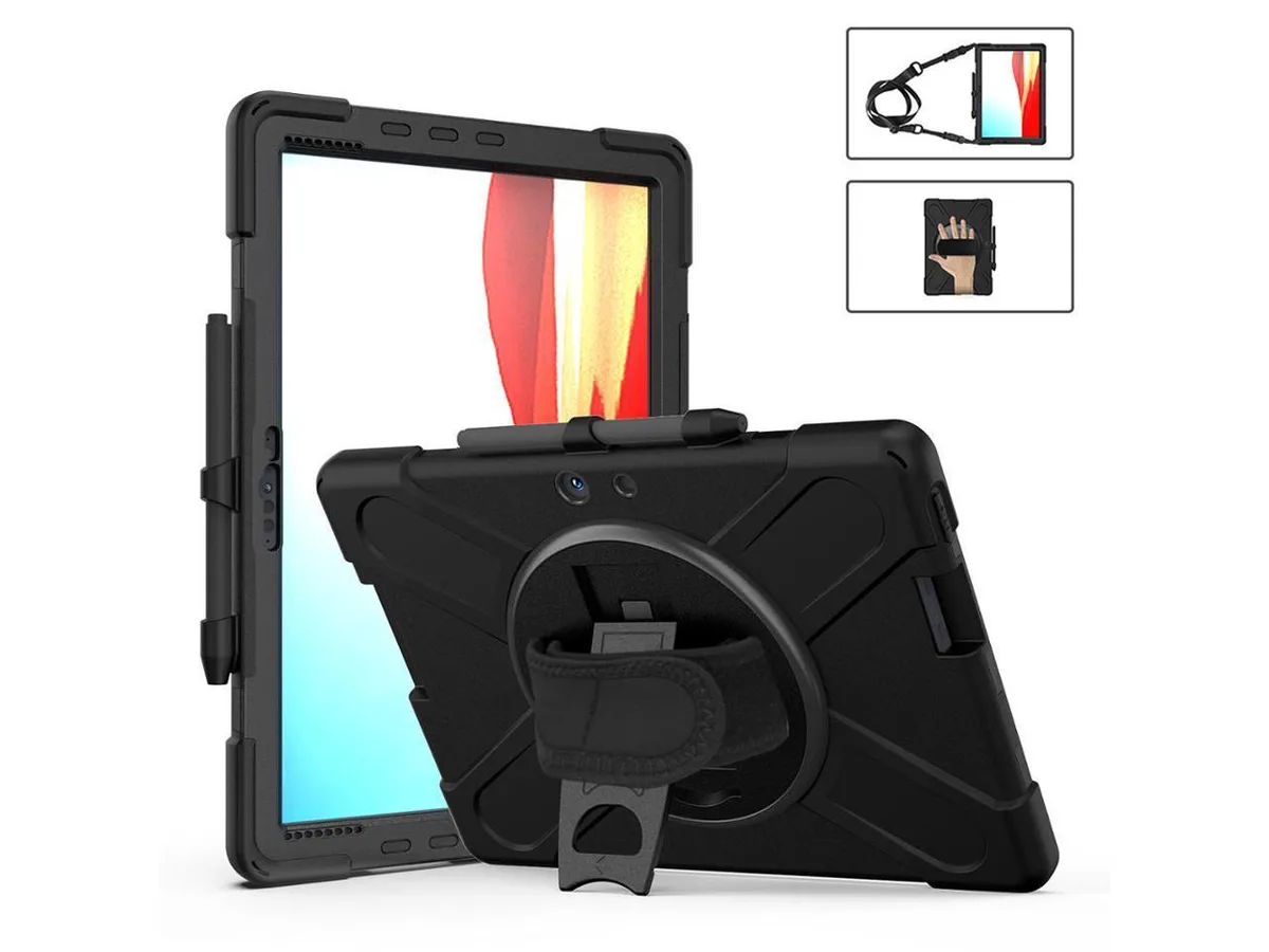 Black protective case for 13 inch Surface Pro X with 360 rotating stand and hand strap
