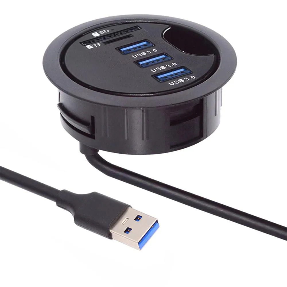 Fervit Fervit 3 Port USB 3.0 Hub SD TF Micro-SD Reader 60mm Desk Grommet Dock Station — product photo