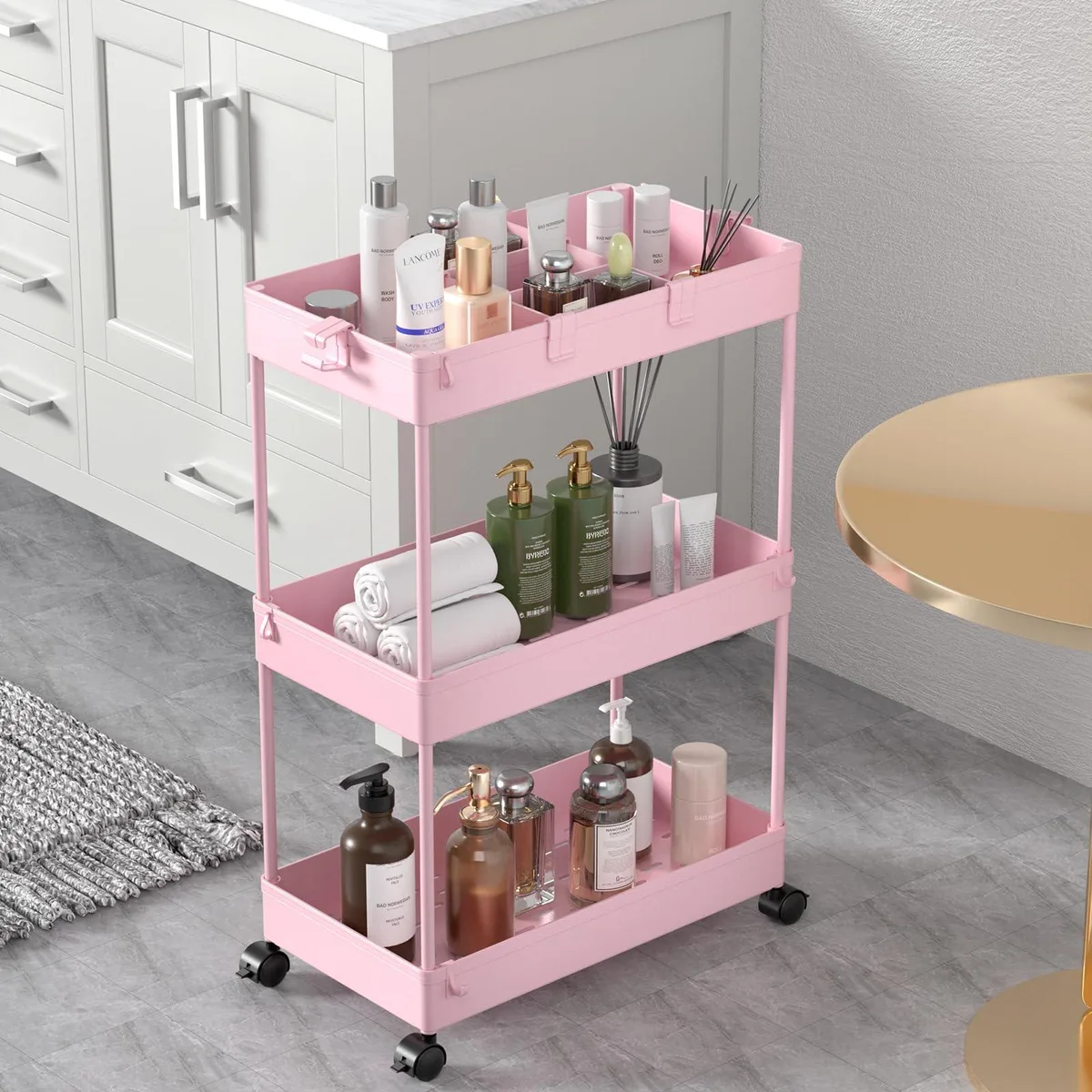  SPACELEAD SAKSC302 3-Tier Rolling Cart Pink 24 x 15.7 x 8.66 in — product photo