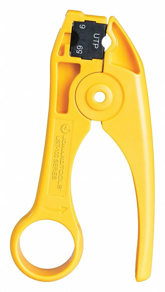 Blue plastic cable stripper with carbon steel blade and large finger loop