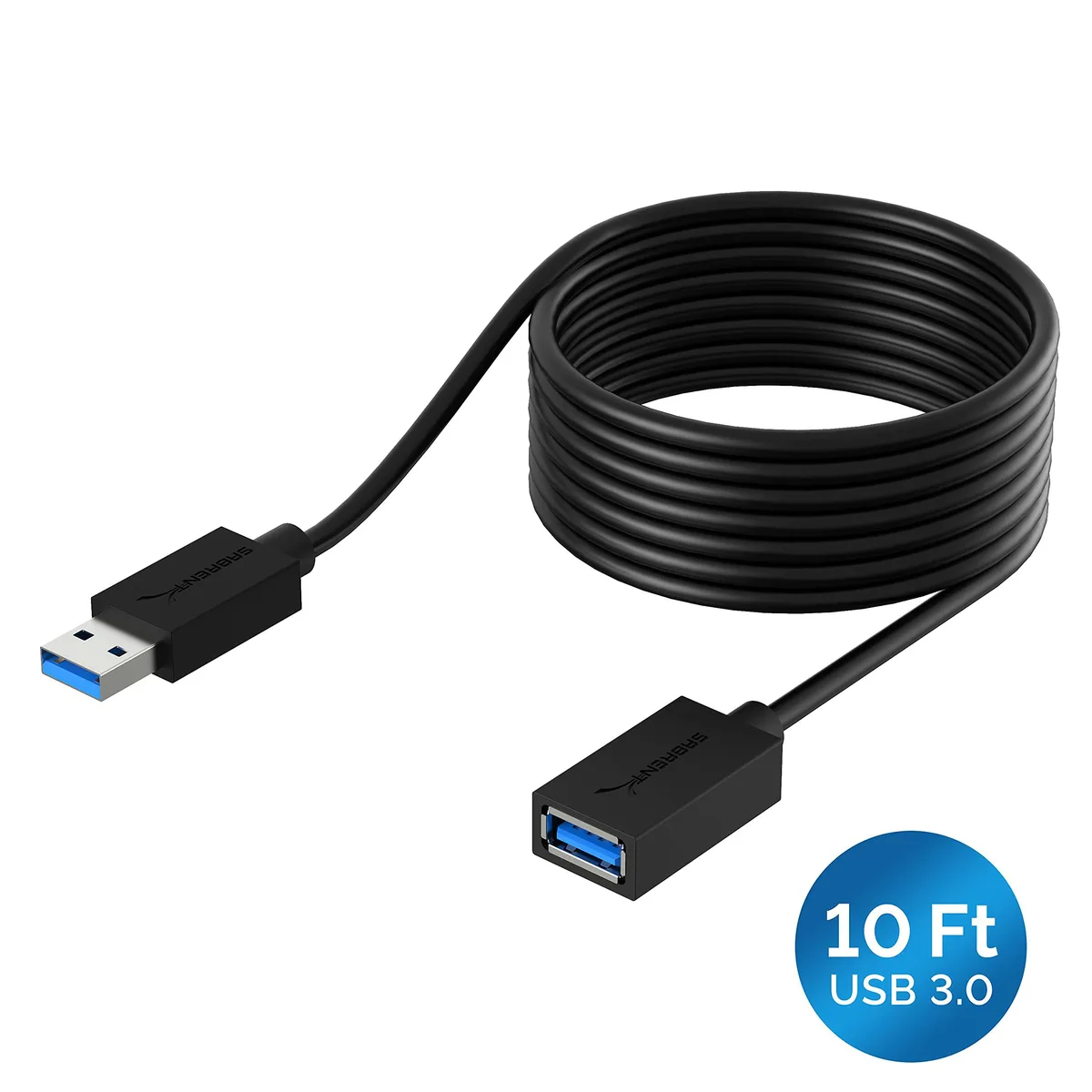 Sabrent Sabrent CB-3010 USB 3.0 extension cable 10 ft 22AWG black A-Male to A-Female — product photo