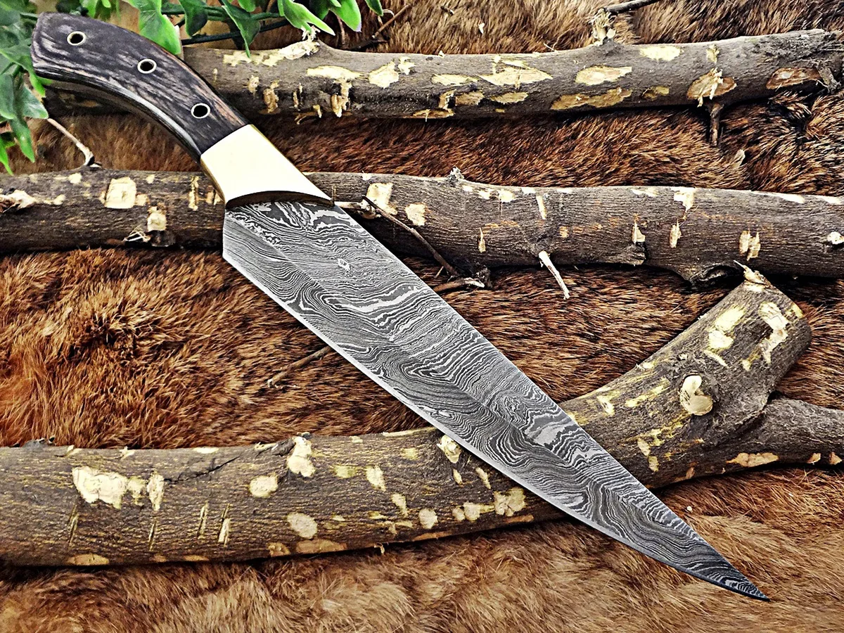 Damascus Depot Damascus Depot 13.5" Chef Knife 8" Blade Dollar Wood Brass Bolster — product photo