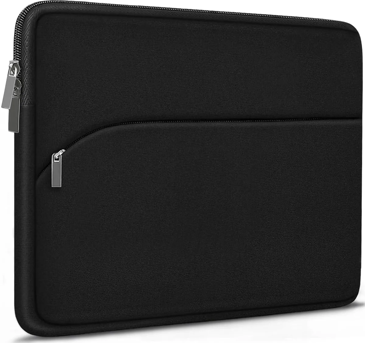 Black nylon 14 inch laptop sleeve with front zip pocket