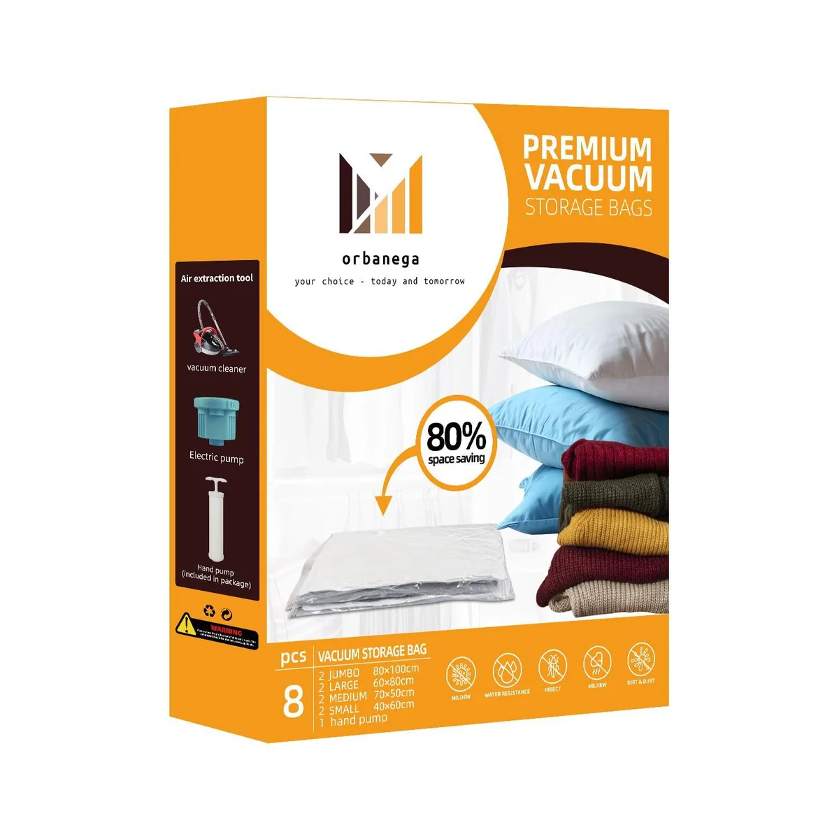  orbanega 8-pack vacuum storage bags with hand pump — product photo