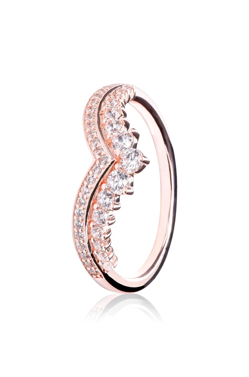 PANDORA Princess Wishbone Ring in Pandora Rose with tiara design and crystals