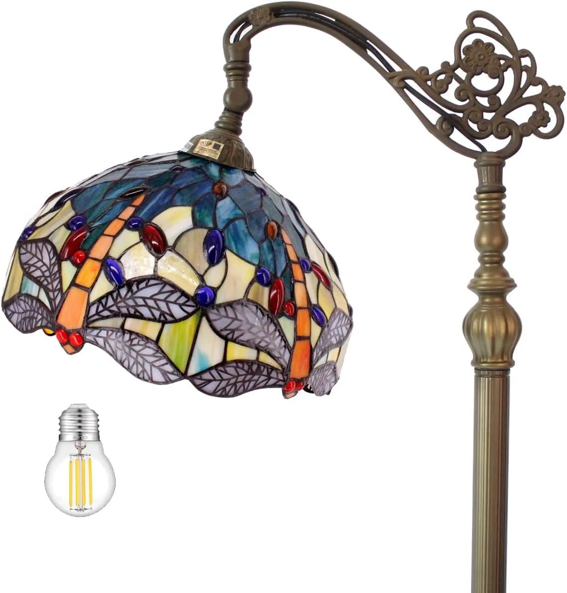 TUKO TUKO Tiffany Floor Lamp Sea Blue Yellow Dragonfly 12x18x64 Inch S128 Series — product photo