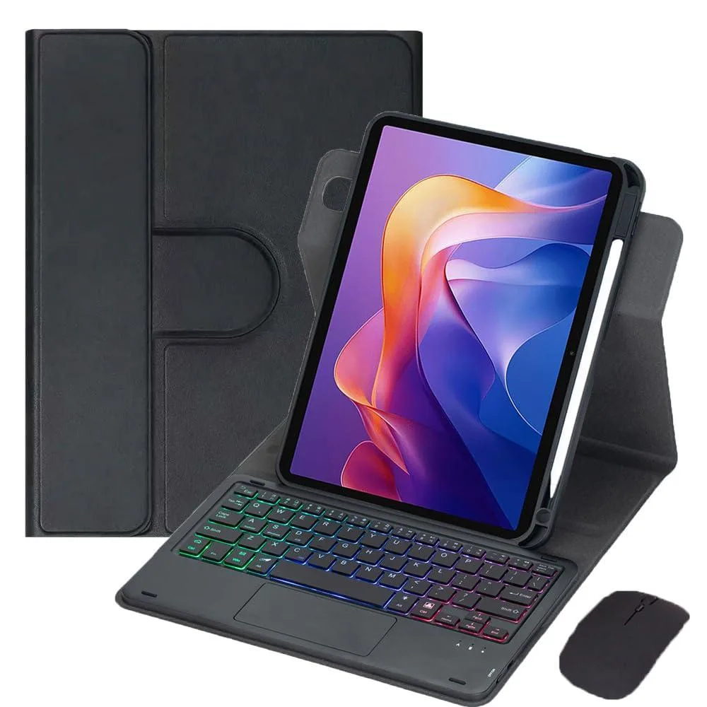 Black 11-inch rotatable keyboard case with trackpad and rainbow backlight