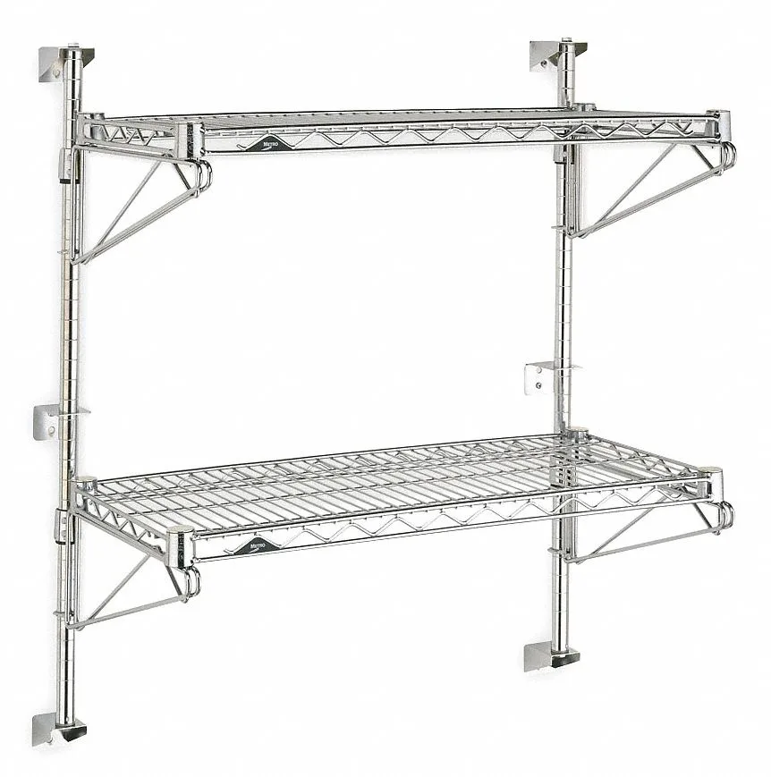 Two-tier chrome wire wall shelf, 34 by 48 inches