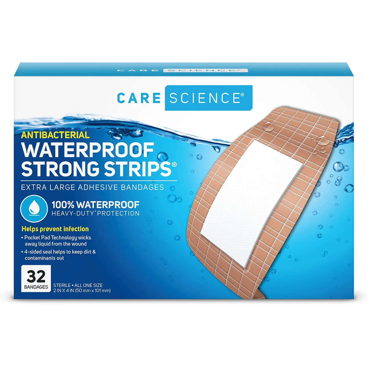 Care Science Waterproof Strong Adhesive Bandages Extra Large 32ct — product photo
