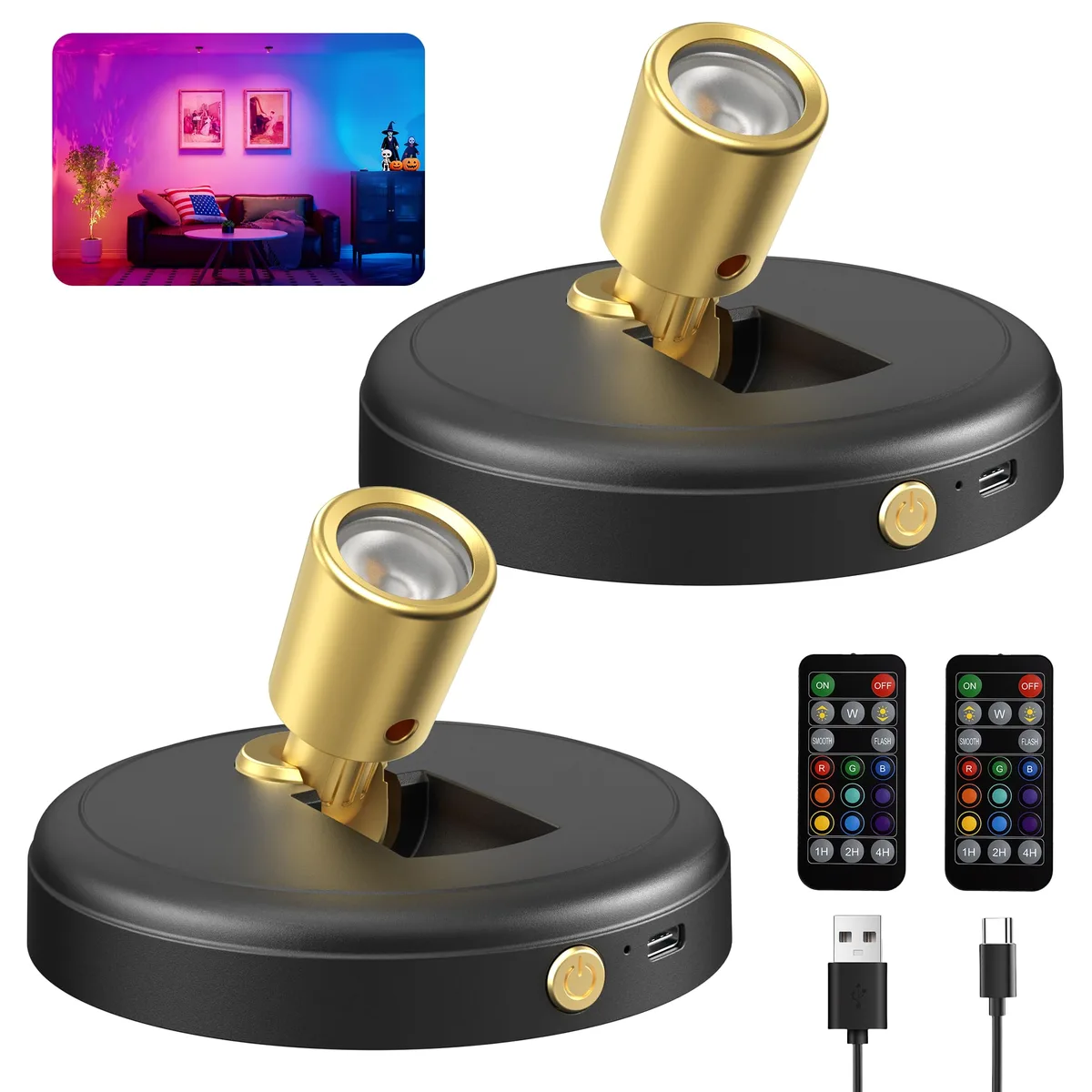 Black rectangular LED spotlight, 4.1 by 4.1 by 2.6 inches, magnetic mount, USB-C charging
