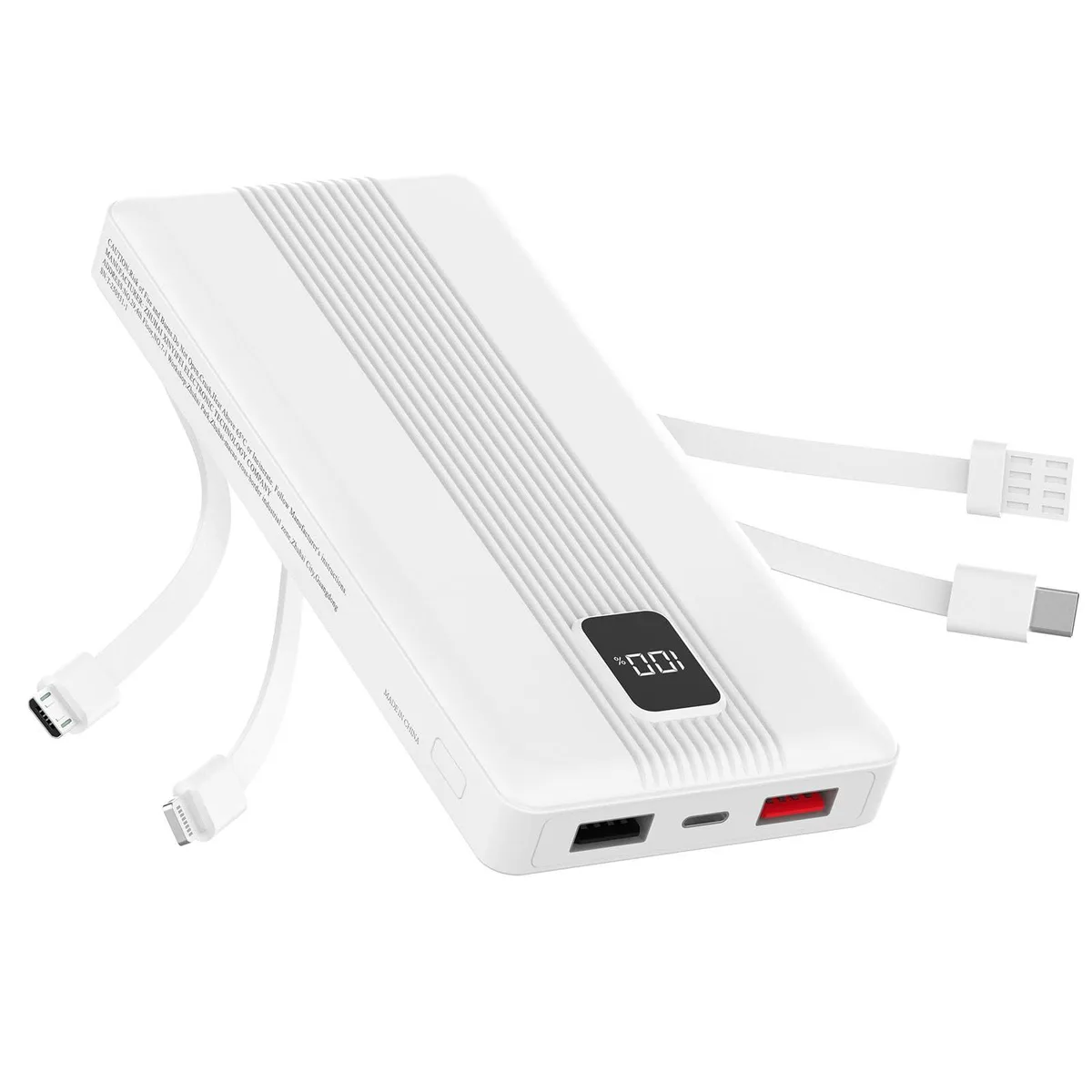 DVRIIT 10000mAh Power Bank White 4 Built-in Cables 22.5W LED Display — product photo