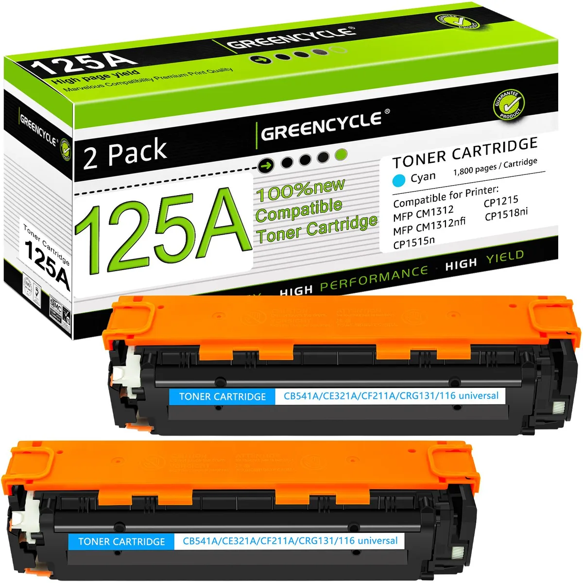 GREENCYCLE GREENCYCLE 125A CB541A Cyan Toner Cartridge 2 Pack — product photo