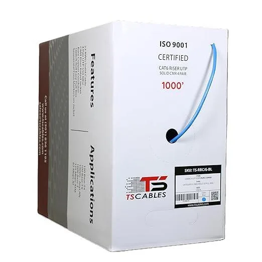 Turnstone Cables Turnstone Cables Cat6 UTP 1000ft 23AWG Solid Bare Copper 550MHz CMR Blue network ethernet cable — product photo