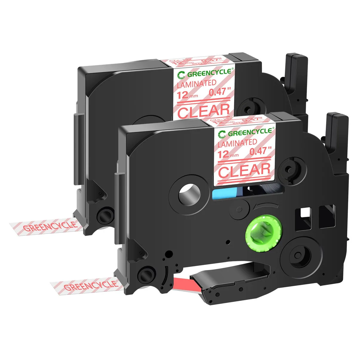 GREENCYCLE GREENCYCLE TZe-132 12mm Red on Clear Laminated Tape 2 Pack — product photo