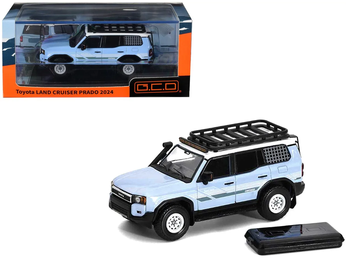 GCD GCD 2024 Toyota Land Cruiser Prado Light Blue White Top Stripes Roof Rack 1/64 Diecast Hobby Collectible — product photo
