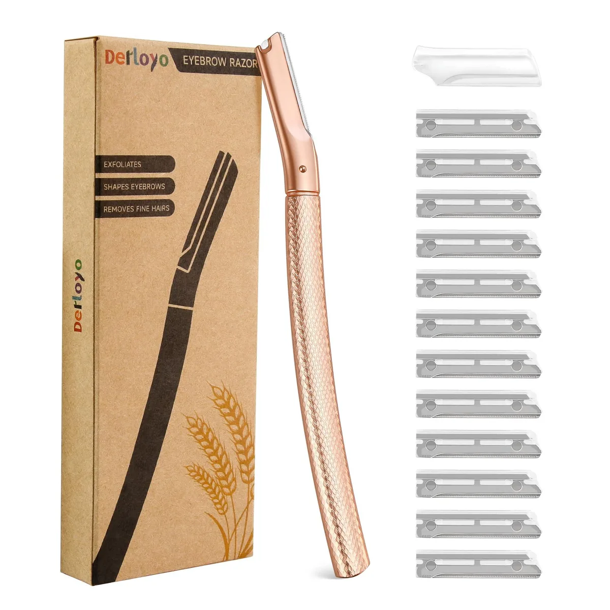  derloyo Facial Dermaplaning Razor Rose Gold 12 Blades — product photo
